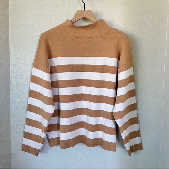 ANTHROPOLOGIE XL MAEVE The Carys Mock Neck Sweater in Neutral Motif Stripe - Picture 4 of 12